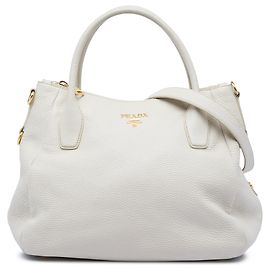 Sac cabas convertible et sac à main à fermeture éclair Prada Vitello Daino blanc Blanc