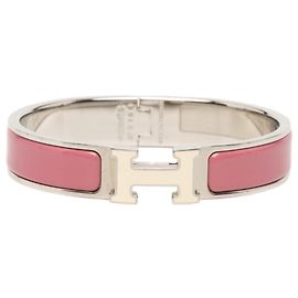 Pulseira Hermès Narrow Enamel Clic H Rosa PM Rosa