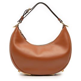 Pequena bolsa hobo de couro marrom Fendi Fendigraphy Marrom
