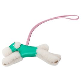 Chaveiro pingente Budy em pele de cordeiro Milo e lã verde Hermès Verde