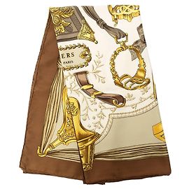 Lenço de seda Hermès Etriers 90 bege Bege