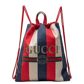 Red Gucci Canvas Sylvie Baiadera Web Drawstring Backpack Red