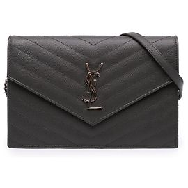 Bolsa transversal carteira envelope Saint Laurent Grain De Poudre Chevron Cassandre Cinza Cinza