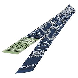 Lenço de seda Hermès Eperon d Or azul Bandana Twilly Azul