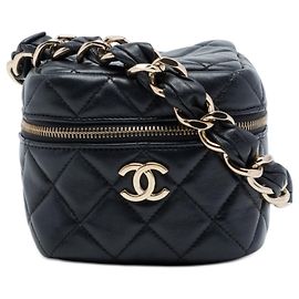 Beauty Case Cube in Agnello Trapuntato Chanel CC Nero Nero