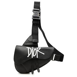 Bolsa Saddle Dior Shawn Stussy em couro de bezerro granulado preto Preto