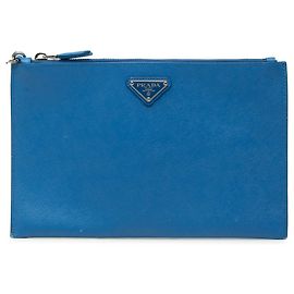 Blauer Prada Saffiano Wristlet Clutch Blau