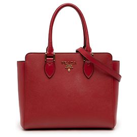 Sac cabas convertible Prada Soft Calf Trimmed Saffiano Lux Zip rouge Rouge
