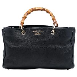Bolsa Shopper Satchel Gucci Medium em couro de bezerro preta com bambu Preto