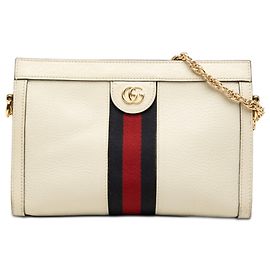 Borsa a tracolla Gucci Ophidia Small in pelle di vitello bianca con catena Web Bianco