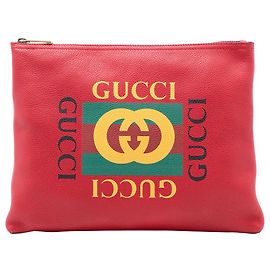 Red Gucci Medium Leather Logo Portfolio Clutch Red