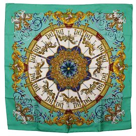 Hermès Luna Park Seidentuch Green 90 Scarves Grün