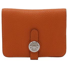 Tarjetero Hermès Dogon en cuero Togo Orange Naranja