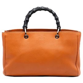 Bolsa Satchel Gucci Medium Shopper em couro de bezerro laranja com bambu Laranja