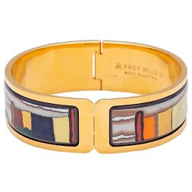 24K Yellow Gold Plated & Multicolor Frey Wille Fire Enamel Bangle Golden