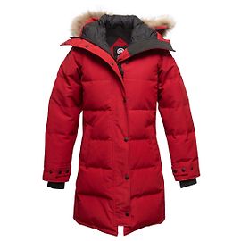 Red Canada Goose Fur-Trimmed Hooded Down Puffer Coat Size US S Red