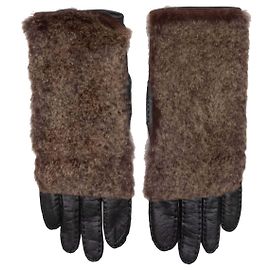 Brown & Black Chanel Fur & Leather Gloves Size 6.5 Brown