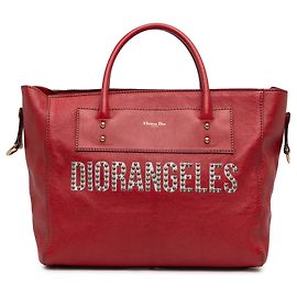 Bolsa Tote Conversível Diorangeles em pele de cabra com tachas vermelha Dior Vermelho