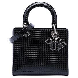 Borsa Lady Dior Medium in microcannage metallizzato vernice nero Nero