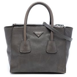Borsa Satchel Prada Small Glace Calf Twin Pocket Grigia Grigio