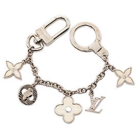 Silver Louis Vuitton Plated Fleur D Epi Bag Charm Key Chain Silvery