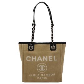 Mini sac cabas Deauville Chanel en toile beige Beige