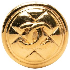 Broche redonda acolchoada Chanel CC banhada a ouro Dourado