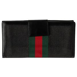 Portafoglio lungo Continental Gucci in tela e pelle Web nero Nero