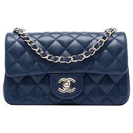 Bolsa Tiracolo Chanel Mini Rectangular Classic Caviar Single Flap Azul Azul