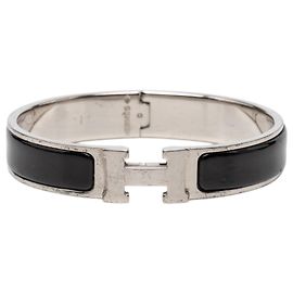 Black Hermès Narrow Enamel Clic H Bracelet PM Black