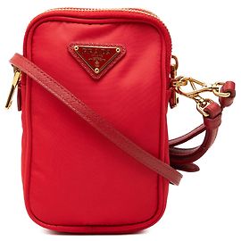 Pochette téléphone à double fermeture éclair et bandoulière en Tessuto rouge Prada Rouge