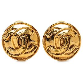 Boucles d'oreilles clips rondes Chanel CC plaquées or Doré