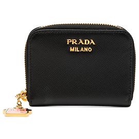 Portefeuille à fermeture éclair en cuir Saffiano noir Prada Noir