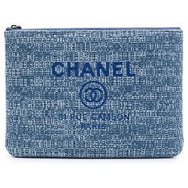 Clutch Chanel Medium Tweed Deauville O Case Blu Blu