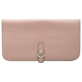 Pink Hermès Clemence Dogon Long Wallet Pink