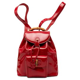 Red Gucci Patent Bamboo Drawstring Backpack Red