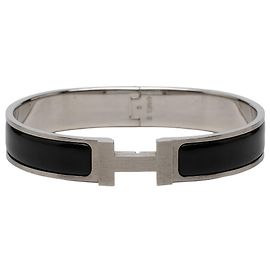 Hermès Clic H Armband GM schmal, Emaille Schwarz Schwarz