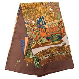 Sciarpa in seta Hermès L Atlantide 90 marrone Marrone