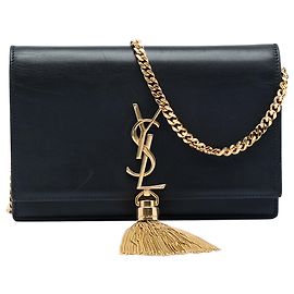 Borsa a tracolla Kate piccola in pelle di vitello liscia con monogramma nero Saint Laurent Nero