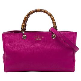 Bolsa Gucci Medium Calfskin Bamboo Shopper em couro de bezerro rosa Rosa
