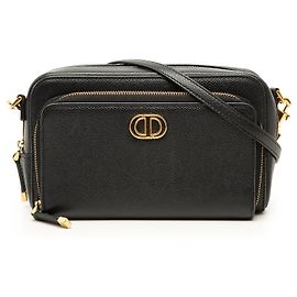Bolsa transversal Dior Caro em couro de bezerro granulado preto com bolsa dupla Preto