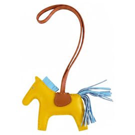 Pingente de Bolsa Hermès Grigri Rodeo PM em couro de cordeiro Milo amarelo Amarelo