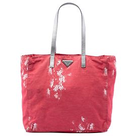 Tote de lona con estampado floral rosa Prada Rosa