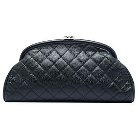 Black Chanel Quilted Caviar Timeless Kisslock Clutch Black