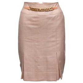 Céline Saia lápis xadrez Glen Plaid rosa e branco com detalhes de corrente Celine Tamanho FR 40 Rosa