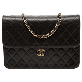 Bolsa de Ombro Chanel Medium CC Quilted Lambskin Single Flap Preta Preto