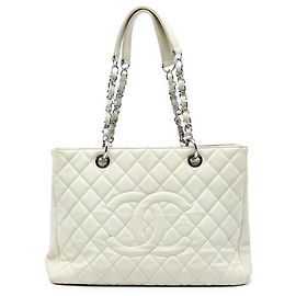 Tote Grand Shopping Chanel Caviar Branco Branco