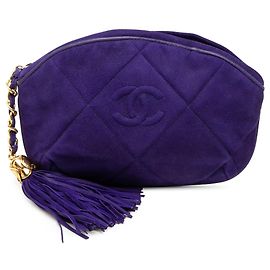 Pochette à pompon en daim bleu Chanel CC Bleu