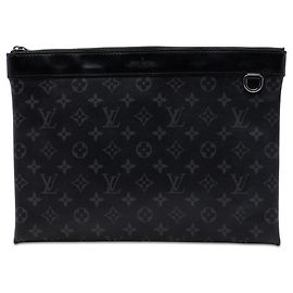 Louis Vuitton Monogram Eclipse Discovery Pochette GM Clutch Bag Schwarz Schwarz