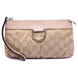 Beige Gucci GG Canvas Abbey D Ring Wristlet Pouch Beige